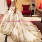 Gold Lace Appliques Long Sleeves Prom Dresses Party Evening Gowns 478