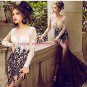 Sexy Mermaid Long Sleeves Black White Lace Prom Dresses Party Evening Gowns 484