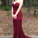 Long Mermaid Lace Burgundy Prom Dresses Party Evening Gowns 488