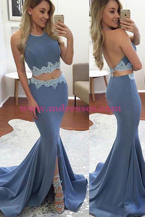 Mermaid Two Pieces Long Prom Dresses Party Evening Gowns 491