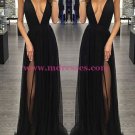 Sexy Low V-Neck Long Black Prom Dresses Party Evening Gowns 492