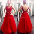 Long Red Lace and Tulle Prom Dresses Party Evening Gowns 508 Long Red Lace and Tulle Prom Dresses Party Evening Gowns 508