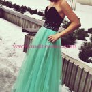 Long Black Mint Sweetheart Beaded Tulle Prom Dresses Party Evening Gowns 510