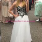 Long Black White Lace and Tulle Prom Dresses Party Evening Gowns 514 Long Black White Lace and Tulle Prom Dresses Party Evening Gowns 514