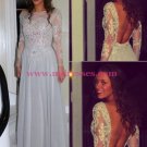Long Sleeves Beaded Lace Backless Prom Dresses Party Evening Gowns 516