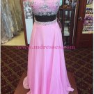 Long Pink Beaded Chiffon Prom Dresses Party Evening Gowns 522