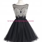 Short/Mini Illusion Neckline Beaded Black Homecoming Cocktail Prom Dresses 523