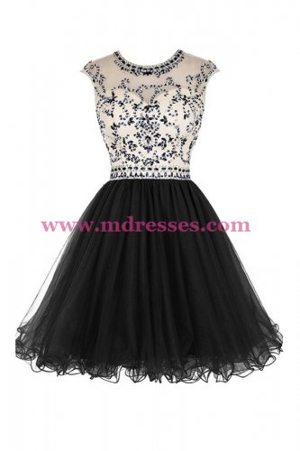 Short Black Beaded Homecoming Cocktail Prom Dresses 525