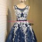 Short Blue Tulle White Lace Appliques Homecoming Cocktail Prom Dresses 527
