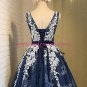Short Blue Tulle White Lace Appliques Homecoming Cocktail Prom Dresses 527