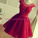Short Burgundy Lace Keyhole Back Homecoming Cocktail Prom Dresses 532