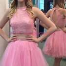 Short Pink Beaded Lace Homecoming Cocktail Prom Dresses 536