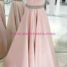 Long Pink Backless Beaded Halter Party Prom Evening Dresses 552