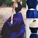 Chic Two Pieces Halter Sleeveless Royal Blue Floor-Length Prom Dresses 553
