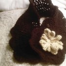 dark Coffee brown with beige loopy flower neck warmer scarf