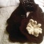 dark Coffee brown with beige loopy flower neck warmer scarf