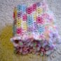 2 crocheted cotton ruffled baby wash or dish cloths pink white blue yellow purple