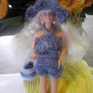 Barbie doll blue jean look beach outfit shorts hat and beach bag