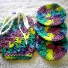 psychedelic soap saver bag and 3 facial makeup remover pads hand crocheted bath gift set