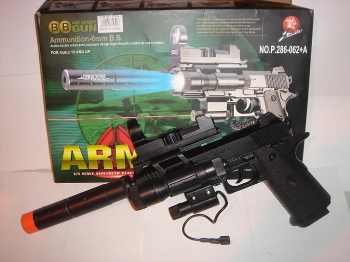 Airsoft Handgun w/Laser, Tactical Light, Scope, and Silencer