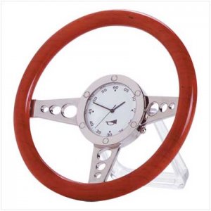 WOOD RACER STEERING WHEEL CLOCK