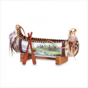 PAINTED CANOE/WOOD BASE