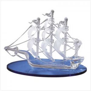 SPUN GLASS SAIL BOAT/BLUE BASE