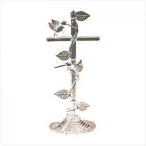 SPUN GLASS H-BIRD ON CROSS