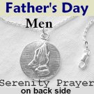 A Father's Love" Men's Serenity Prayer Necklace Sterling Silver Praying Hands Pendant