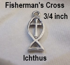 Fisherman's Cross Charm Silver Pewter
