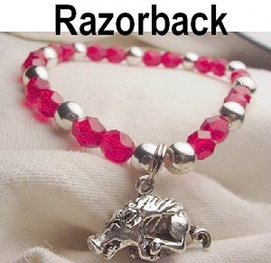 Arkansas Razorback Hog Charm Bracelet Silver