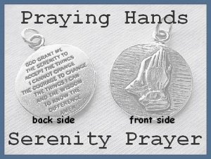 Affirmation Ladies Serenity Prayer,Praying Hands Necklace,Praying Hands Medallion Charm