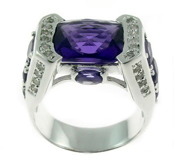 Created Amethyst, Diamond 925 Sterling Silver Ring
