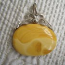 PENDANT FINE BIG HONEY AMBER WITH SILVER 92.5 COLLECTABLE ANTIQUE ART