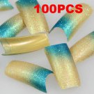 100 GLITTER Gold Blue  nail tips