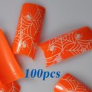 100  Orange Cobweb  nail tips