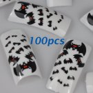 100 Black White Bat Fashion nail tips