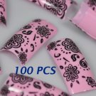 100 Pink Black Flower Fashion nail tips