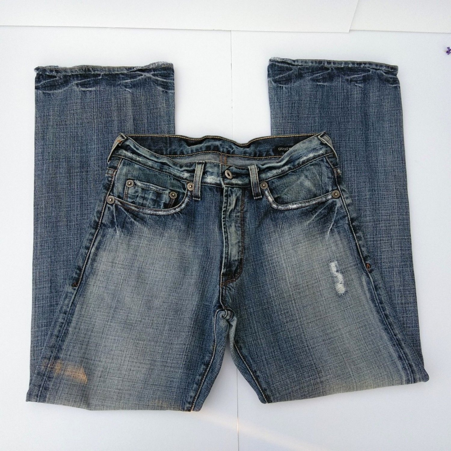 Guess Premium Denim BootCut Men's Jeans Size 30 X 30 Distressed Wash