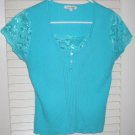Blue Lace Sweater Blouse with Ribbing Large