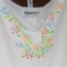 White Top and Pants Floral at Neck 2 Pc Knit Pantsuit Sz Medium