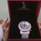 KC Simulated Diamond Chronograph Luxurious Silver Steel Watch CZ & Gift/Storage Box