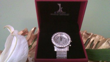 KC Simulated Diamond Chronograph Luxurious Silver Steel Watch CZ & Gift/Storage Box