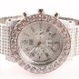 KC Simulated Diamond Chronograph Luxurious Silver Steel Watch CZ & Gift/Storage Box