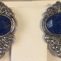 Exquisite Vintage Select Diamonds & Gems Platinum Sterlg Silver Blue Lapis Lazuli Marcasite Earrings