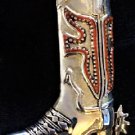 Colorful Black Emboss Red Enamel Silvertone Cowboy Boot Spurs Premier Designs Signed Brooch Pin