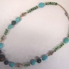 Vintage Green Stone Blue Turquoise Glass Bead 21" Necklace