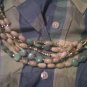 Dramatic Vintage Turquoise Blue Yellow Stone Glass Bead Multi-Strand Necklace 22"