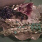 Dramatic Vintage Turquoise Blue Yellow Stone Glass Bead Multi-Strand Necklace 22"