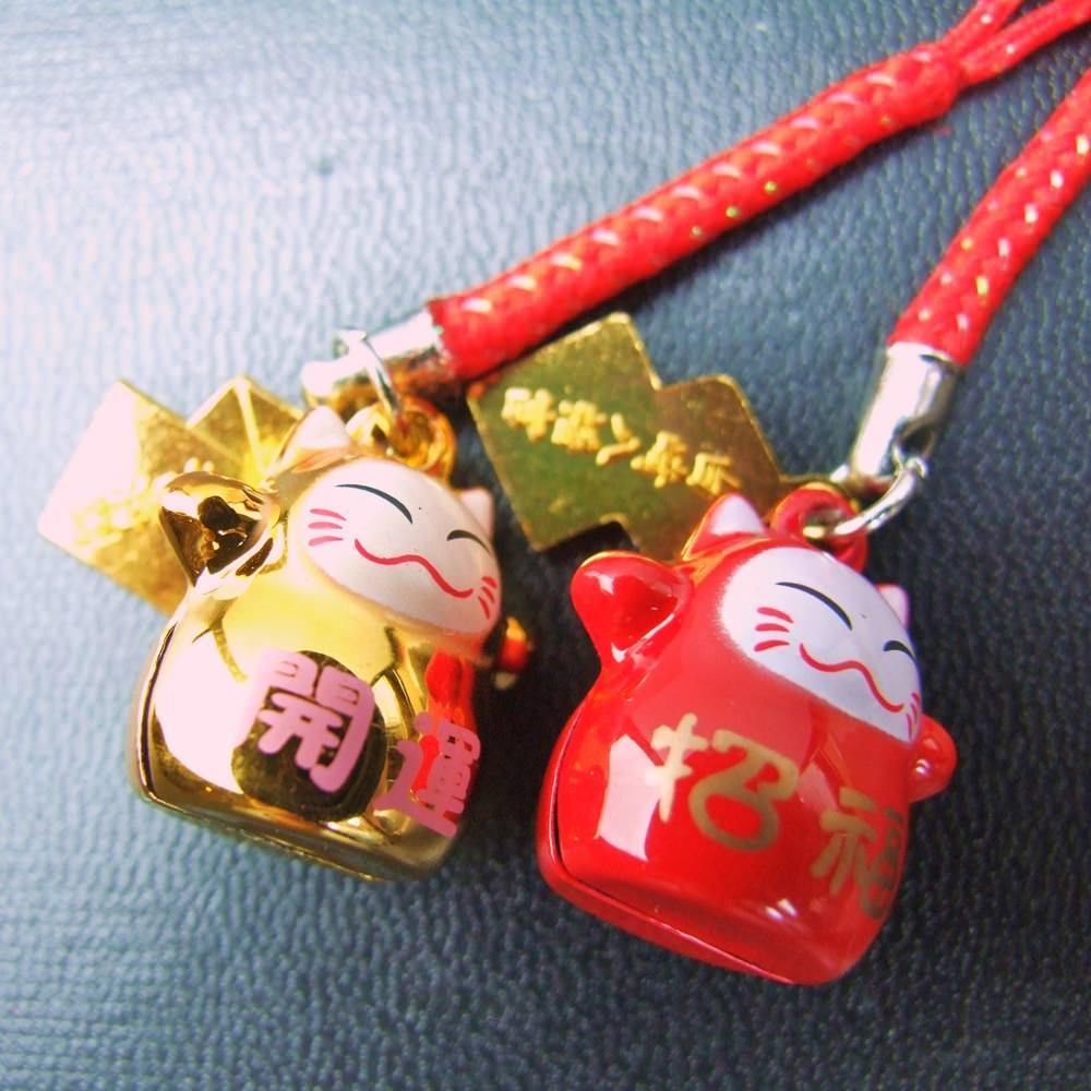 JAPANESE OMAMORI Amulet SHIRASAKI Shrine Twin Beckoning cat BELL